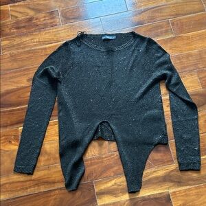 Zara Black Cropped Pointed-Hem Crewneck Sweater